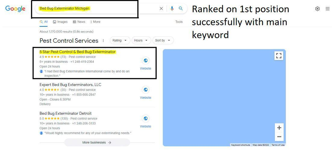 Google search ranking results showing number one position